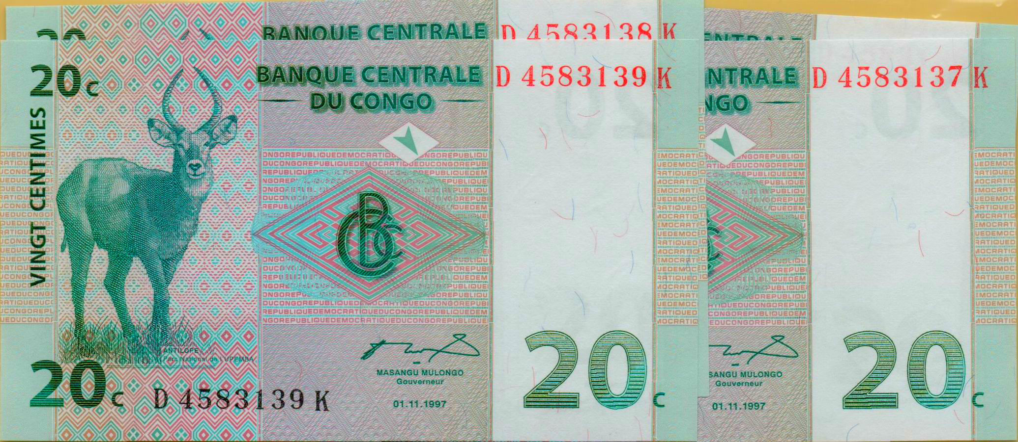 Congo 20 1997 UNC P-83 [SEQUENCE X4]